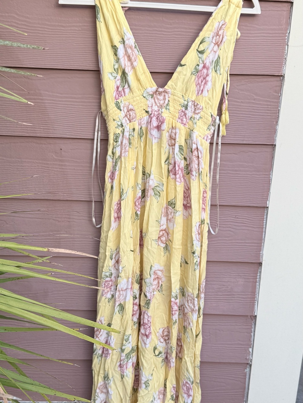Forever 21 Yellow Maxi Dress with Pink Floral Print